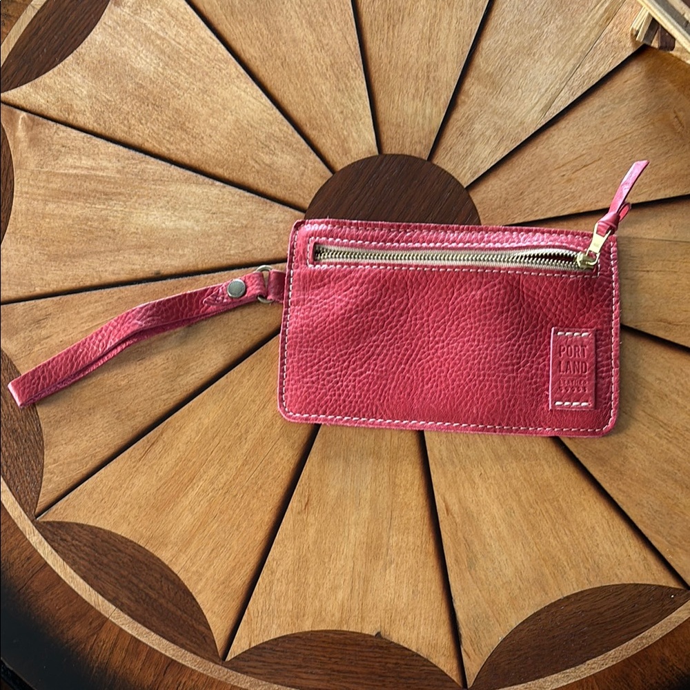 Portland Leather Pink Clutch with Wrist Strap
